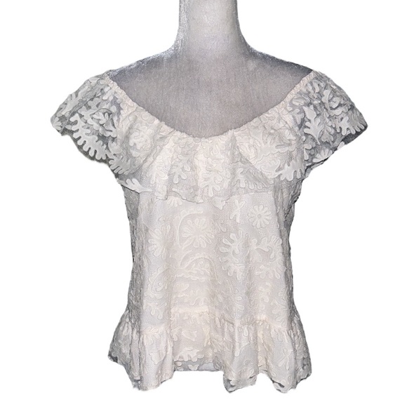 NWOT Anthropologie Textured Ivory Mesh Lace Off The Shoulder Top Blouse - XL - Picture 5 of 16
